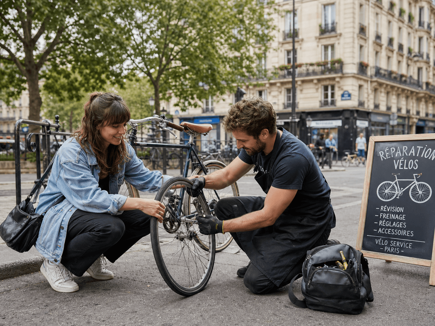 Réparation vélo en ville